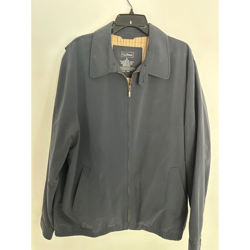 LL Bean Mens XL Navy Blue Harrington Jacket Plaid Lined Full Zip 0HYM7